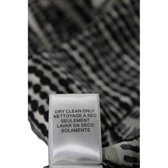 BCBGMAXAZRIA Womens 3/4 Sleeve Keyhole Abstract Silk Top White Black Size Medium - Picture 5 of 6